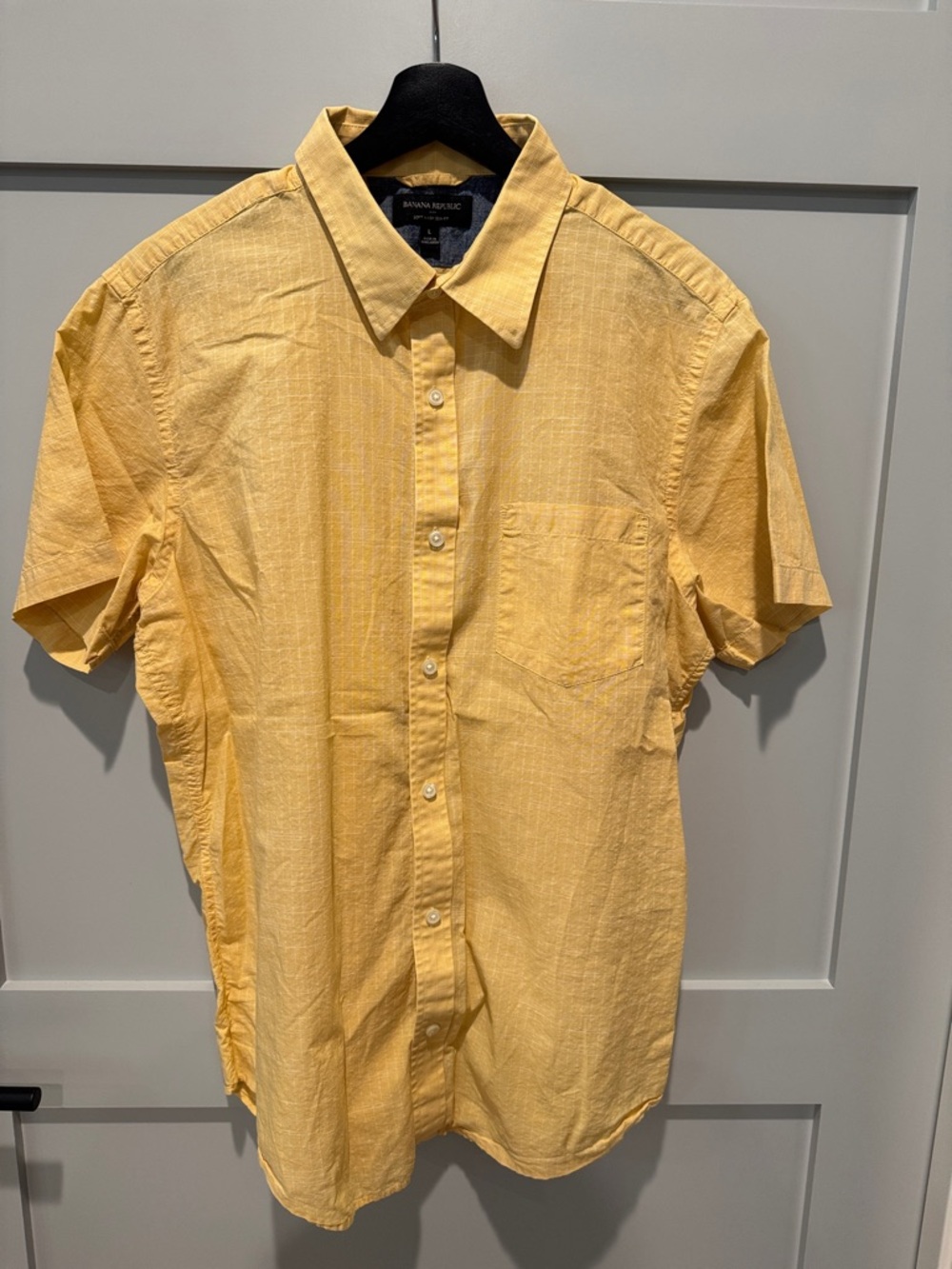 Banana Republic Yellow Short-Sleeve Button-Down Shirt Slim Fit